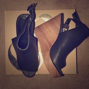 Black leather wedges